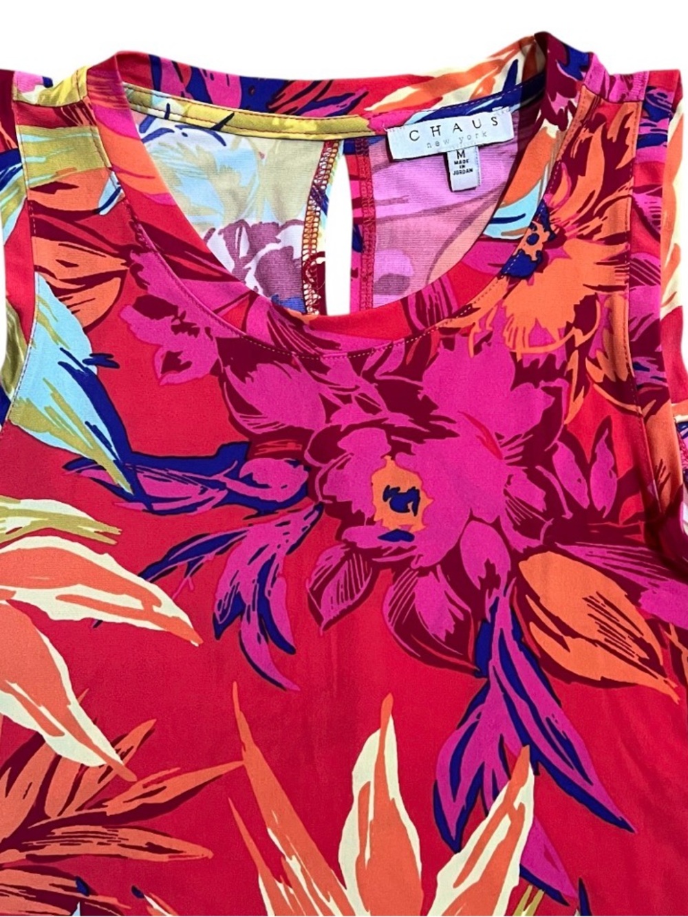 Chaus Tropical Floral Print Sleeveless Top Keyhole Back Size Medium - Picture 2 of 7